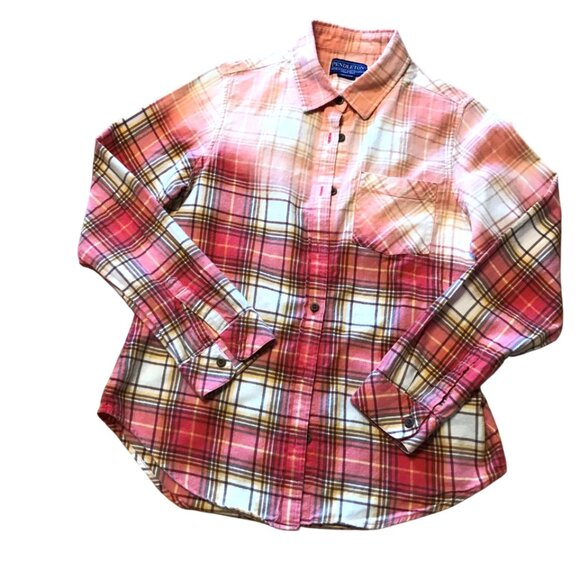 Upcycled Bleached Flannel Shirt, Women’s Size Small: Inspirational, Red Plaid - Picture 10 of 10